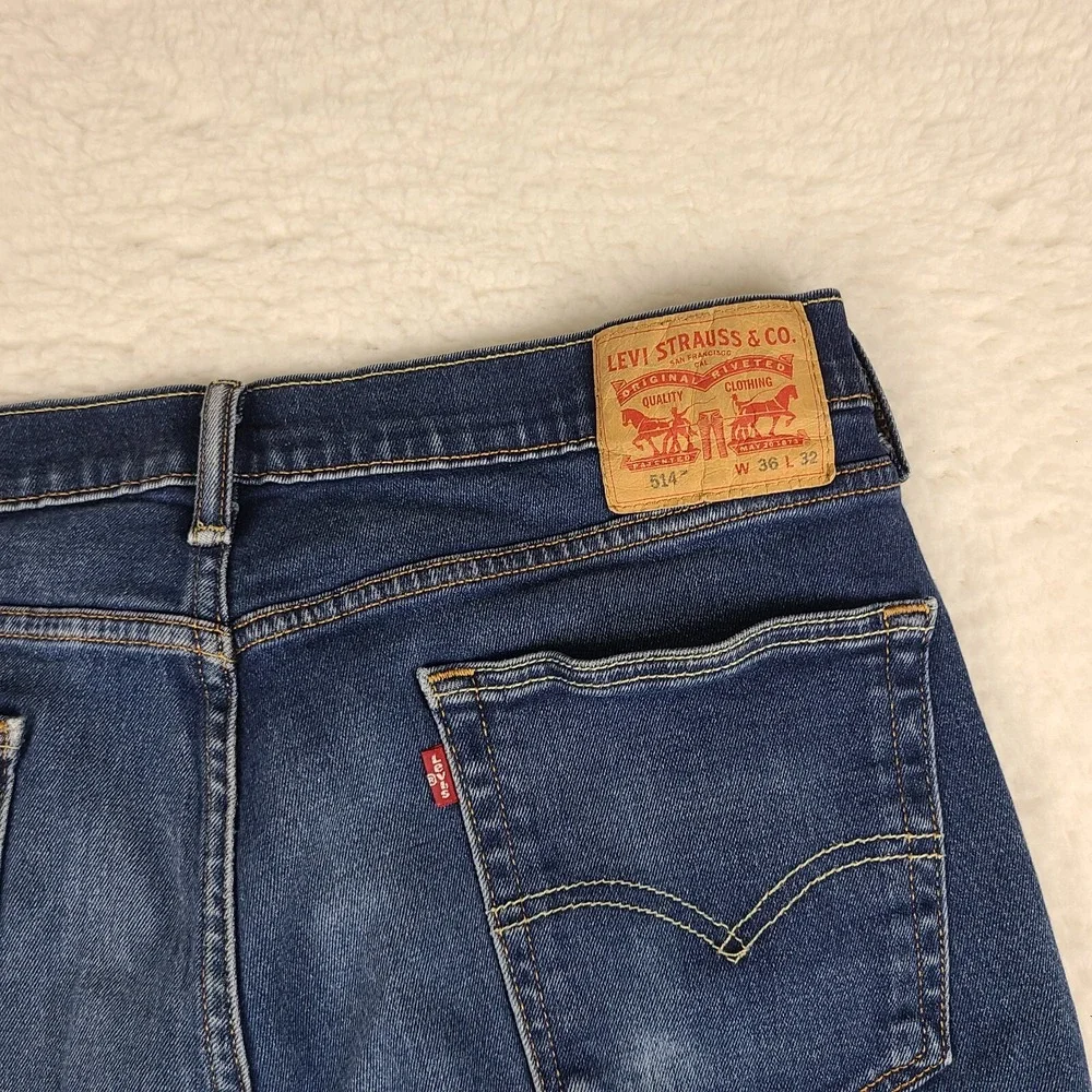 Levi's 514 Jeans Mens 36x32 Blue Straight Fit‎ Dark Wash Denim